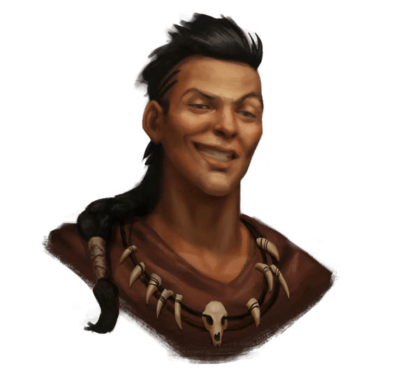 A smirking young man in tribal dress. 